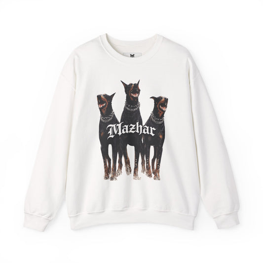 Crewneck Sweatshirt — Three Doberman Dogs Graphic "Mazhar"