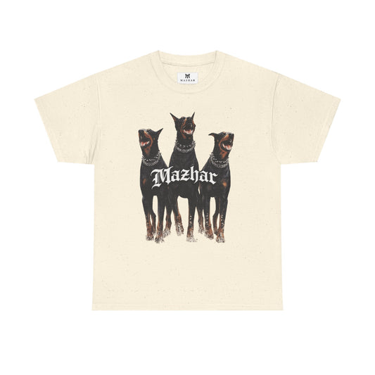 Doberman Graphic Tee — "Mazhar" Gothic Dog Trio T-Shirt