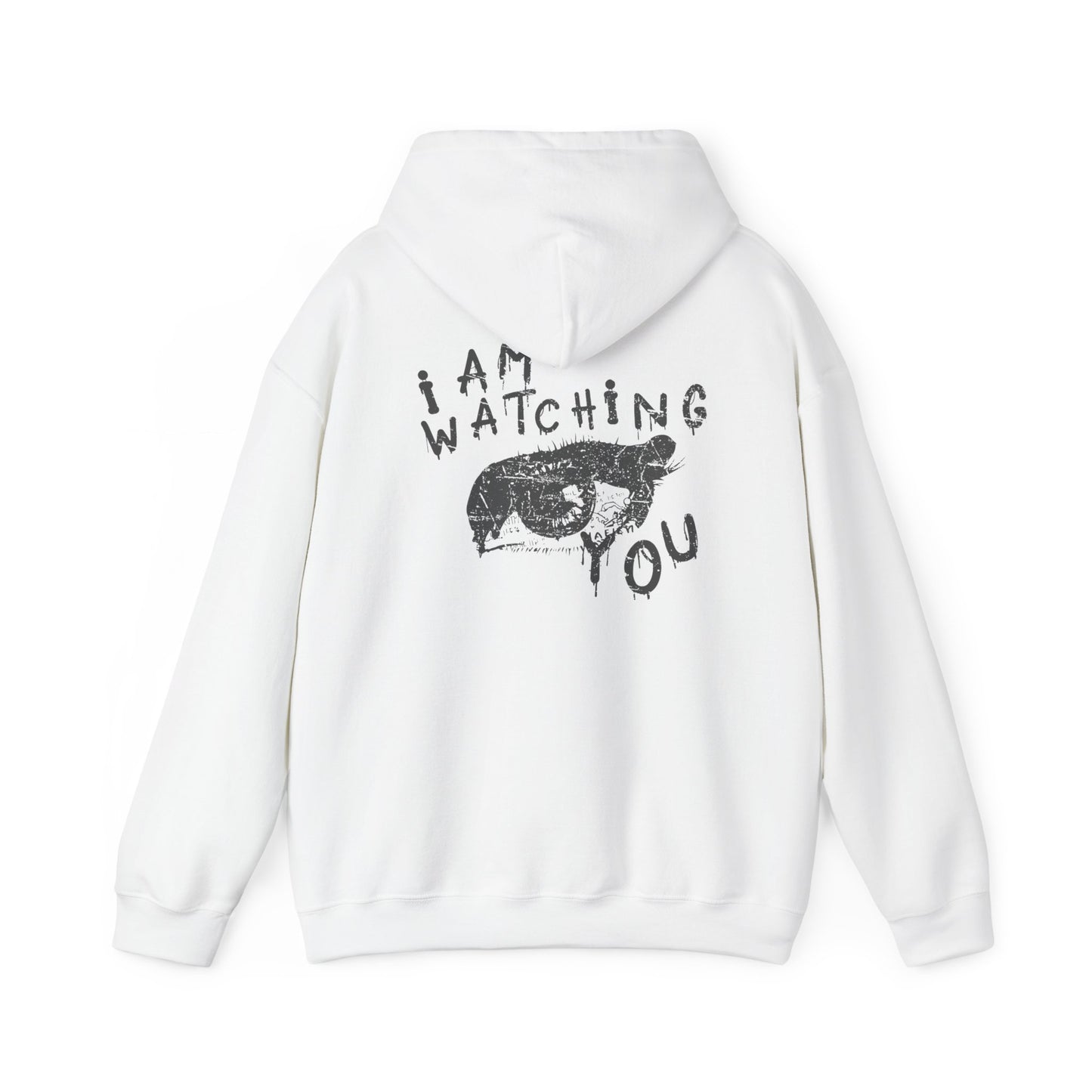 I Am Watching You Eye Graphic Hoodie — White Streetwear Pullover