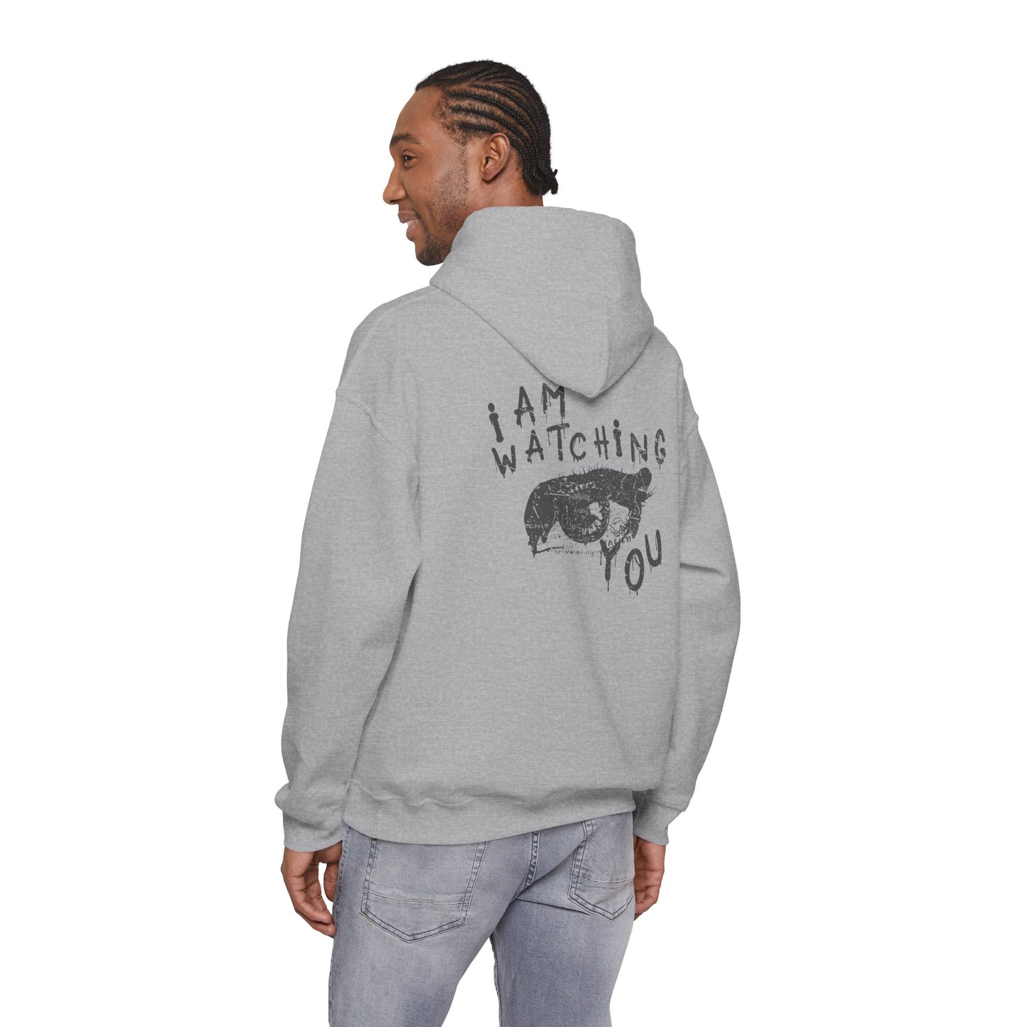I Am Watching You Eye Graphic Hoodie — White Streetwear Pullover